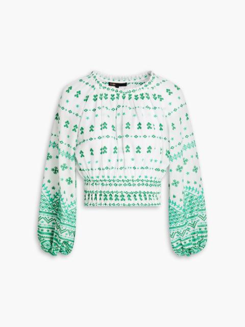 maje Cropped embroidered cotton-gauze top