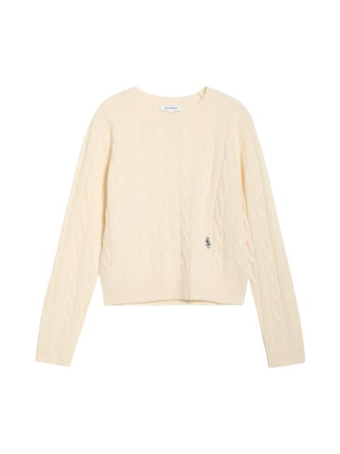 Sporty & Rich Sporty & Rich SRC Monogram Cashmere & Wool Cable Knit Sweater in Ecru at Nordstrom