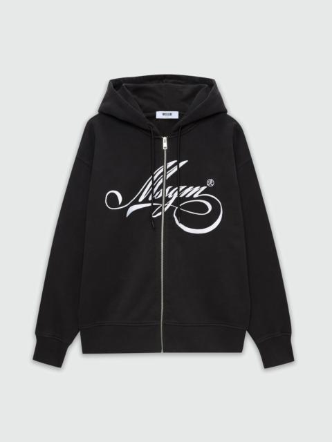 MSGM Black jersey hoodie with cursive MSGM logo