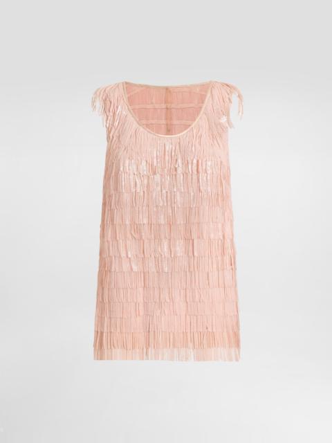 Dolce & Gabbana Sleeveless top with sequined fringe embellishment
