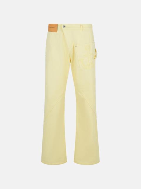 JW Anderson WORKWEAR' COTTON PANTS WITH YELLOW TWISTED LEG