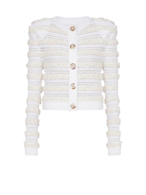 Balmain Long-sleeved tweed-effect knit cardigan
