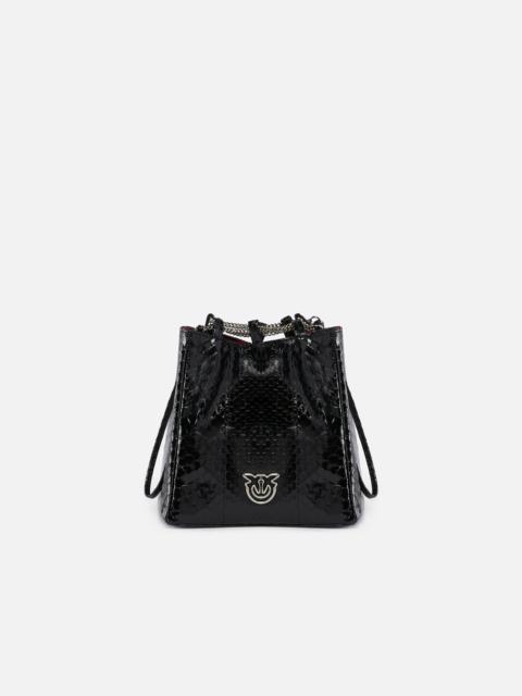 PINKO PINKO GALLERIA MINI BUCKET BAG IN SHINY REPTILE SKIN