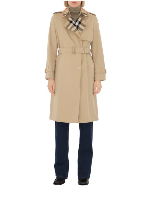 Burberry burberry Long Check Collar Gabardine Trench Coat in Honey at Nordstrom