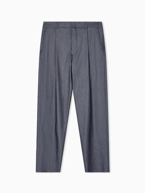 GIORGIO ARMANI SINGLE-PLEAT TROUSERS IN DENIM-EFFECT COTTON AND SILK