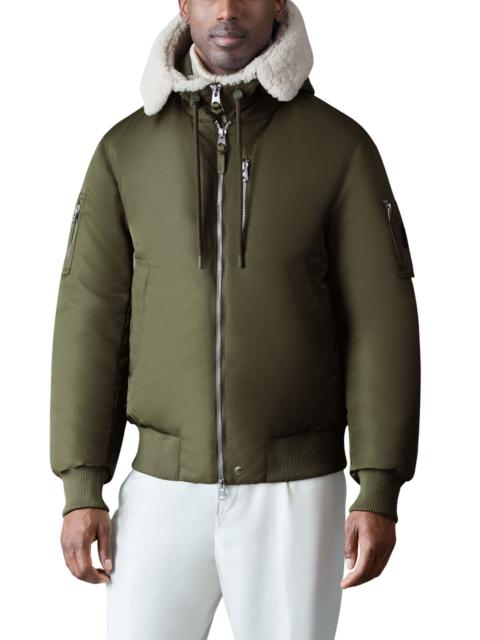 MACKAGE Mackage August Shearling Trim Down Bomber Jacket in Light Military at Nordstrom
