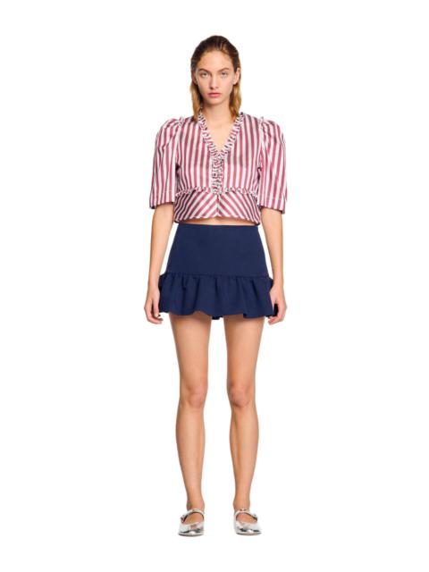 SANDRO Ruffled striped shirt in Burgundy /White at Nordstrom