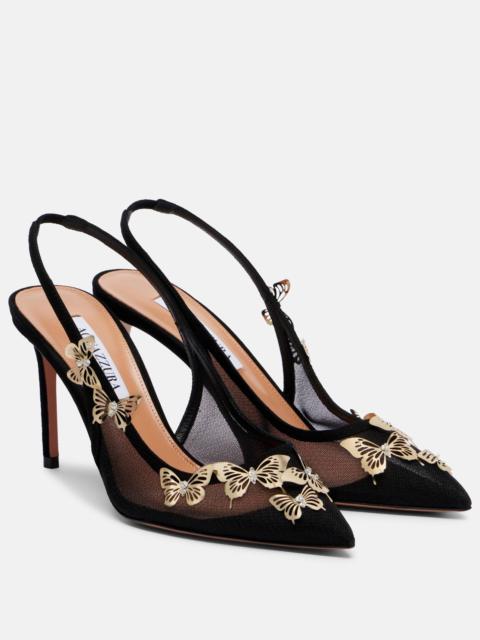 AQUAZZURA Papillon embellished mesh slingback pumps