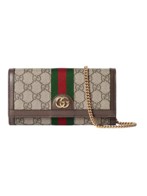 GUCCI Gucci Ophidia $1070 Beige And Ebony GG Canvas Chain Wallet B