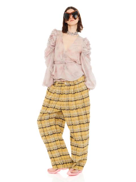 Collina Strada BEIGE WATERCOLOR ROSES CELOSIA WRAP TOP