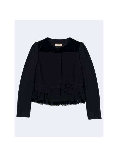 Prada Lace Trim Embellishment Collarless Blazer Jacket