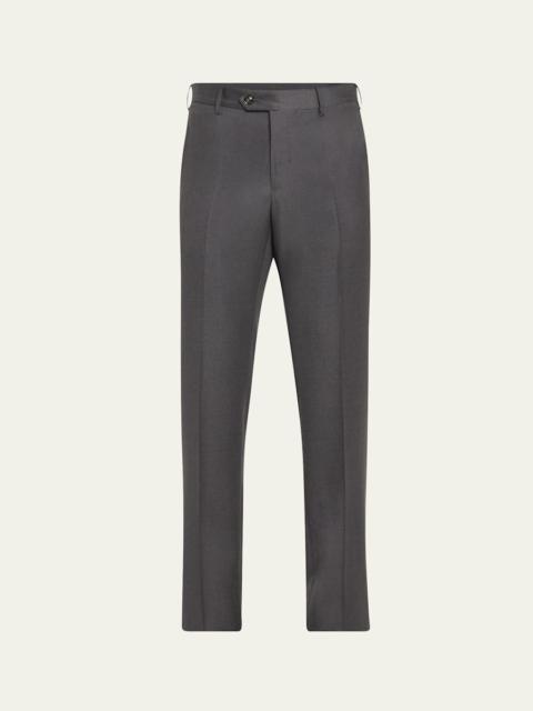 GIORGIO ARMANI Men's Solid Wool Flat-Front Trousers