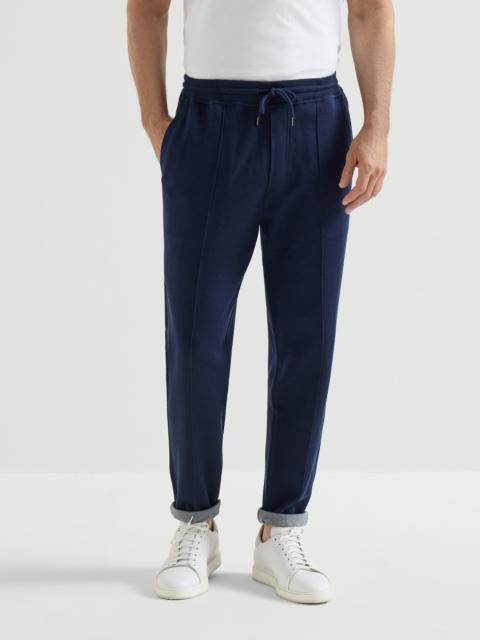 Brunello Cucinelli Cotton, cashmere and silk French terry double cloth trousers with Crête detail