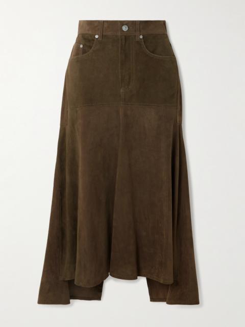 Victoria Beckham Paneled Suede Midi Skirt
