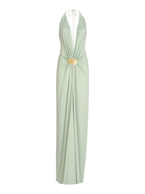 SILVIA TCHERASSI Aiko Gathered Satin Maxi Dress light blue