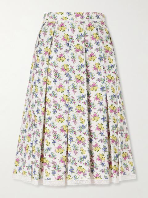 Dolce & Gabbana Pleated Floral-print Cotton-poplin Midi Skirt