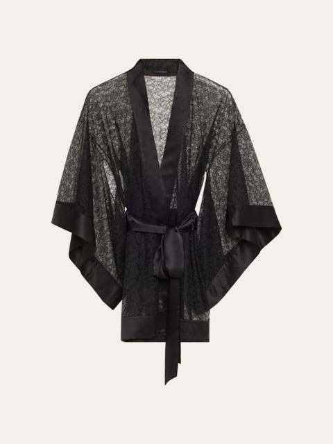 KIKI DE MONTPARNASSE Petite Fleur Sheer Lace Kimono Robe