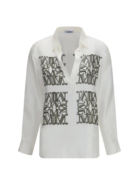 Max Mara Max Mara Printed Silk Twill Shirt White/Khaki