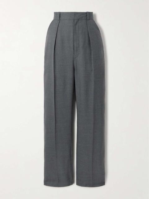 Pleated grain de poudre wool straight-leg pants Gray