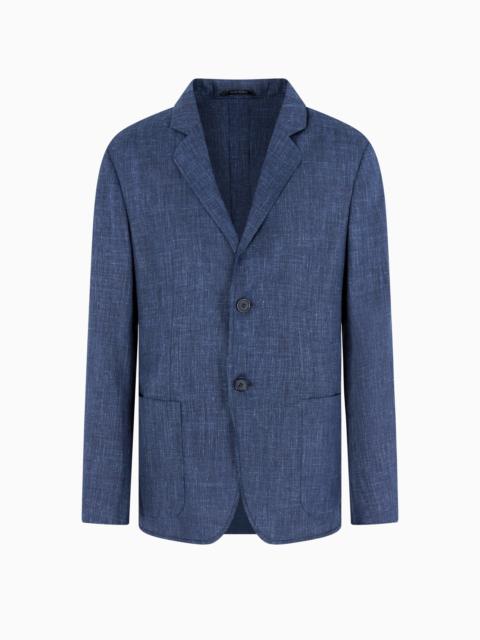 GIORGIO ARMANI WOOL AND SILK CANVAS SINGLE-BREASTED JACKET
