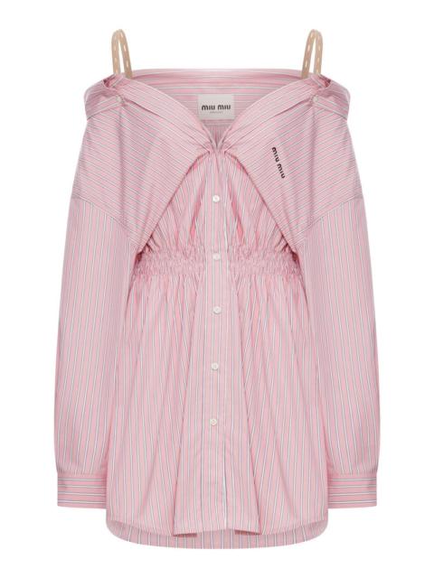 Miu Miu Miu Miu Women Striped Cotton Poplin Dress With Miu Miu Logo