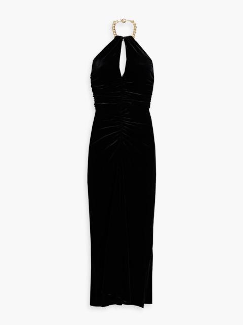 VERONICA BEARD Josette chain-embellished velvet halterneck midi dress
