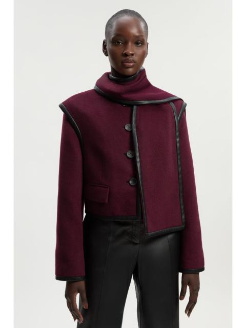 KAREN MILLEN Petite Brushed Wool Pu Mix Detachable Scarf Tailored Crop Coat