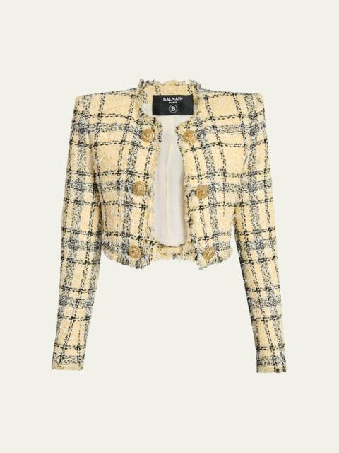 Balmain Paillette Check Eyelash Tweed Crop Jacket