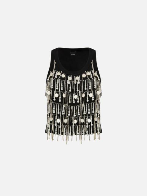 PINKO TOP WITH RHINESTONES AND JEWEL CHAIN