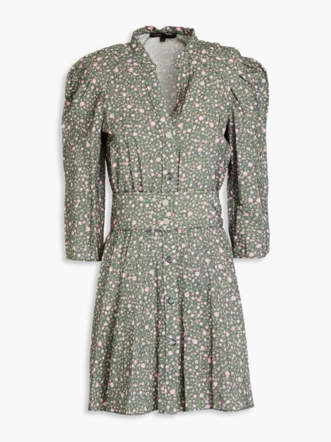 maje Pleated floral-print woven mini dress
