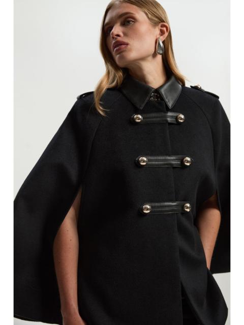 KAREN MILLEN Brushed Wool PU Mix Tailored Cape Short Coat