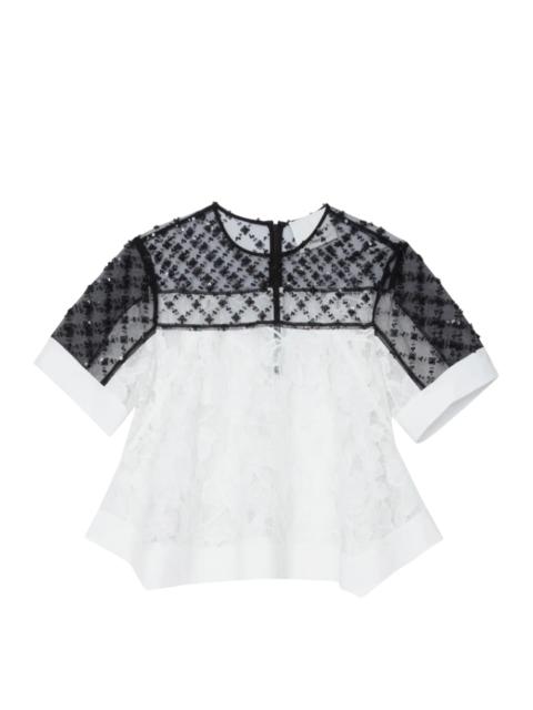 3.1 Phillip Lim Corded Lace Organza Short Sleeve Flounce Top