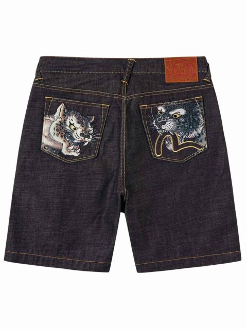 EVISU Leopard Pocket Embroidery Denim Shorts