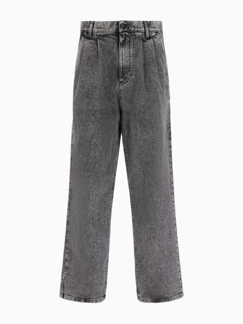 EMPORIO ARMANI Garment-treated denim jeans with darts