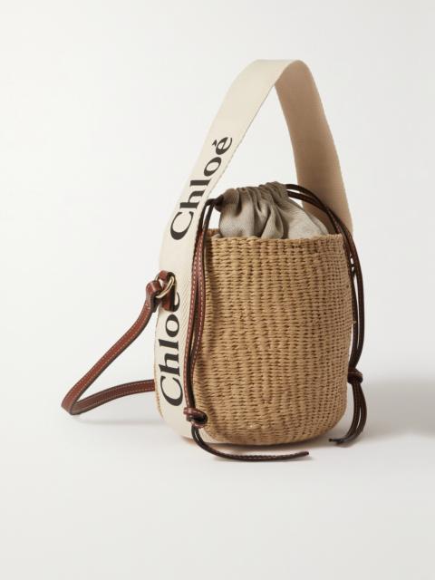 Chloé Woody Small Leather-trimmed Raffia Basket Bag
