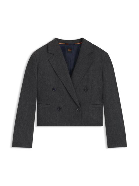 BOSS CROPPED DOUBLE-BREASTED BLAZER IN MELANGE FLANNEL