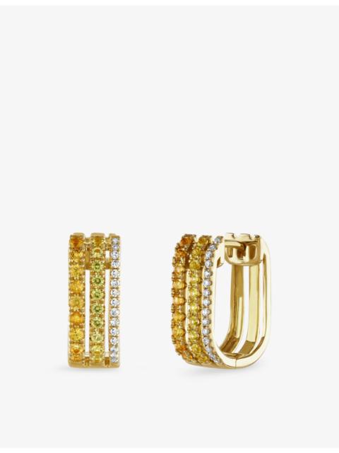 ROXANNE FIRST Triple Row 14ct Yellow Gold, 0.04ct Diamond And 0.25ct Yellow Sapphire Hoop Earring