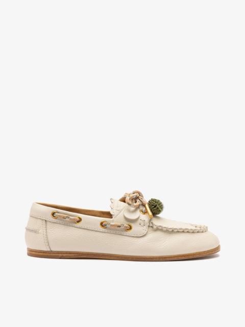 Larroudé Cyprus Boat Shoe In Ivory Leather