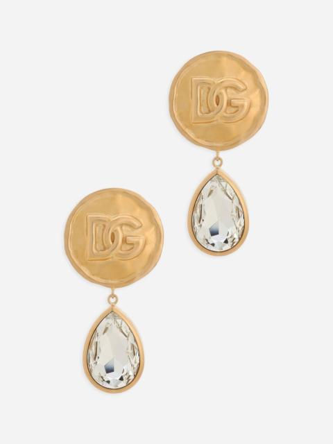 Dolce & Gabbana Earrings with logo coin and rhinestone pendants