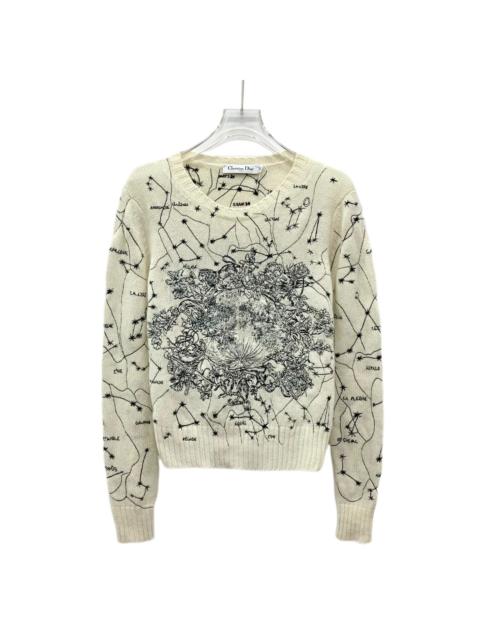 Dior Dior Constellation Heavy Embroidery Cashmere Crew Neck Long Sleeve Knit Sweater Beige