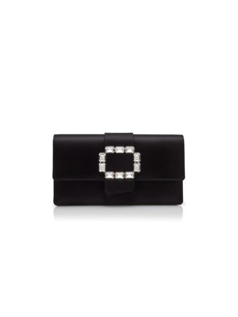 Manolo Blahnik Black Satin Crystal Buckle Clutch