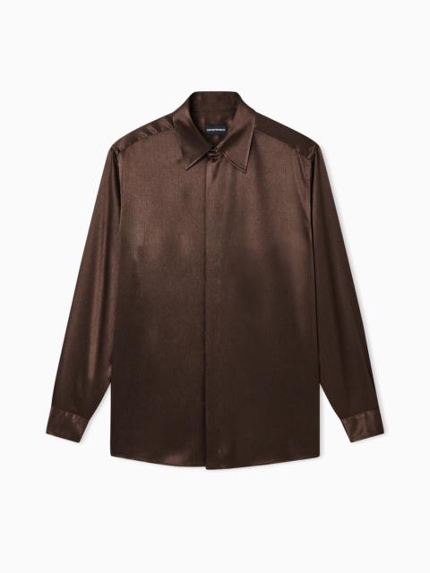 EMPORIO ARMANI SOLID-COLOUR, PLEATED FABRIC SHIRT