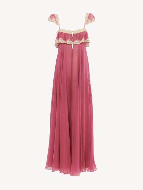 Chloé FLUID LONG DRESS IN SILK MOUSSELINE & LACE