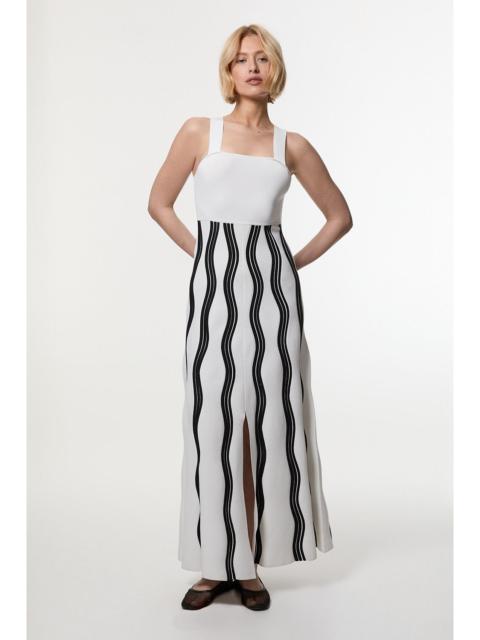 KAREN MILLEN Contrast Wave Knit A-Line Knitted Strappy Dress