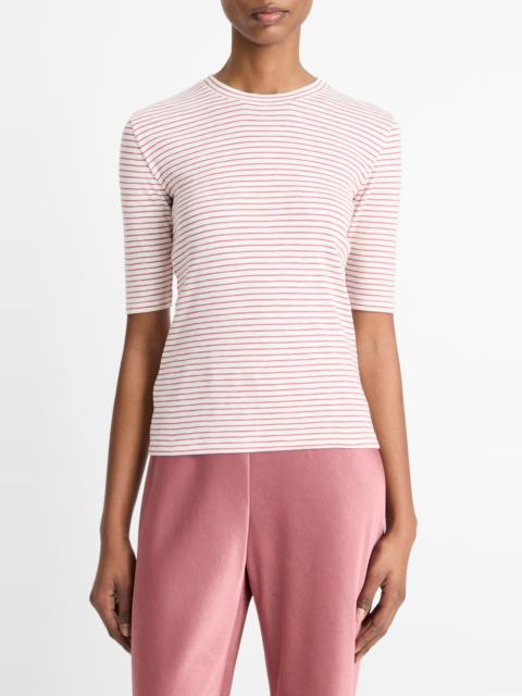 Vince Vince Stripe Elbow Sleeve Cotton Blend Knit Top in Peony Wood Combo at Nordstrom