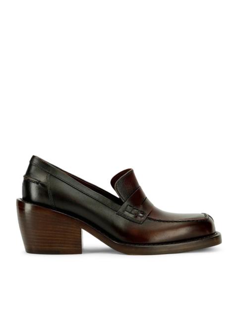Dries Van Noten Dries Van Noten Women Leather Penny Loafers With A Square Toe, Rounded Block Heel, And Shaded Effect