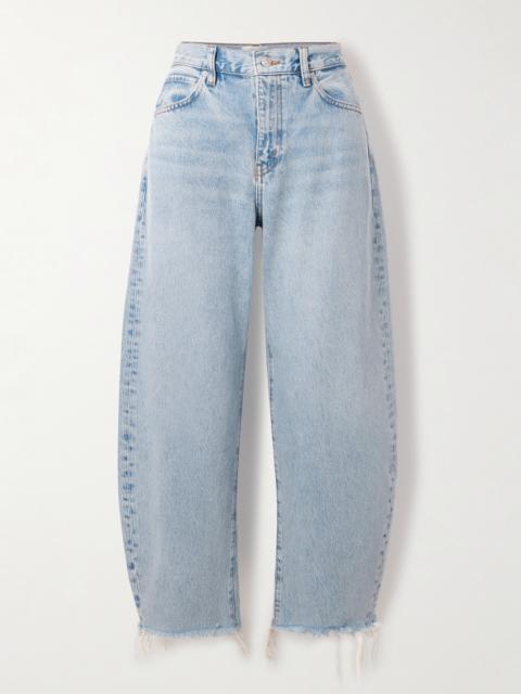 FRAME The Bubble Crop Frayed High-rise Barrel-leg Jeans