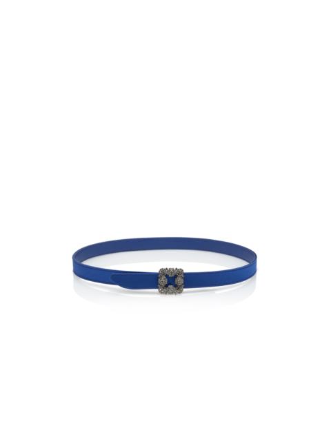 Manolo Blahnik Blue Satin Crystal Buckled Belt