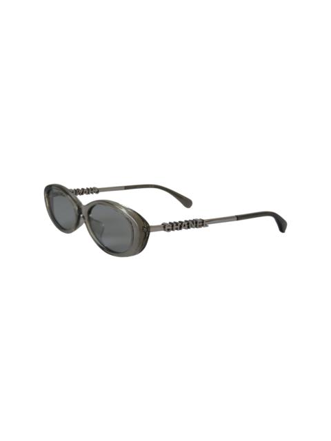 CHANEL Chanel Oval Acetate Metal Sunglasses Light Grey