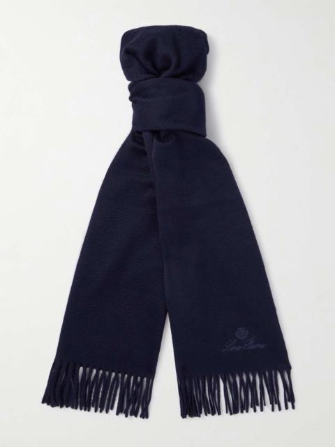 Logo-Embroidered Fringed Cashmere Scarf